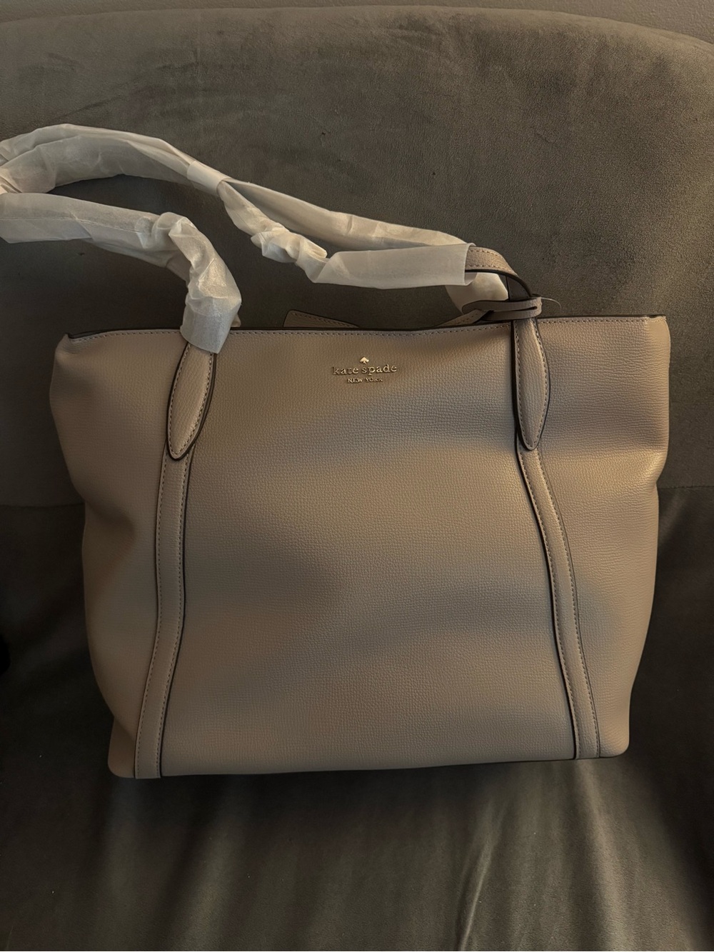 kate spade taupe pebbled leather tote